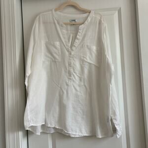 Old Navy Women’s Linen Blend Poppy to Bright White Button Down Shirt XXL